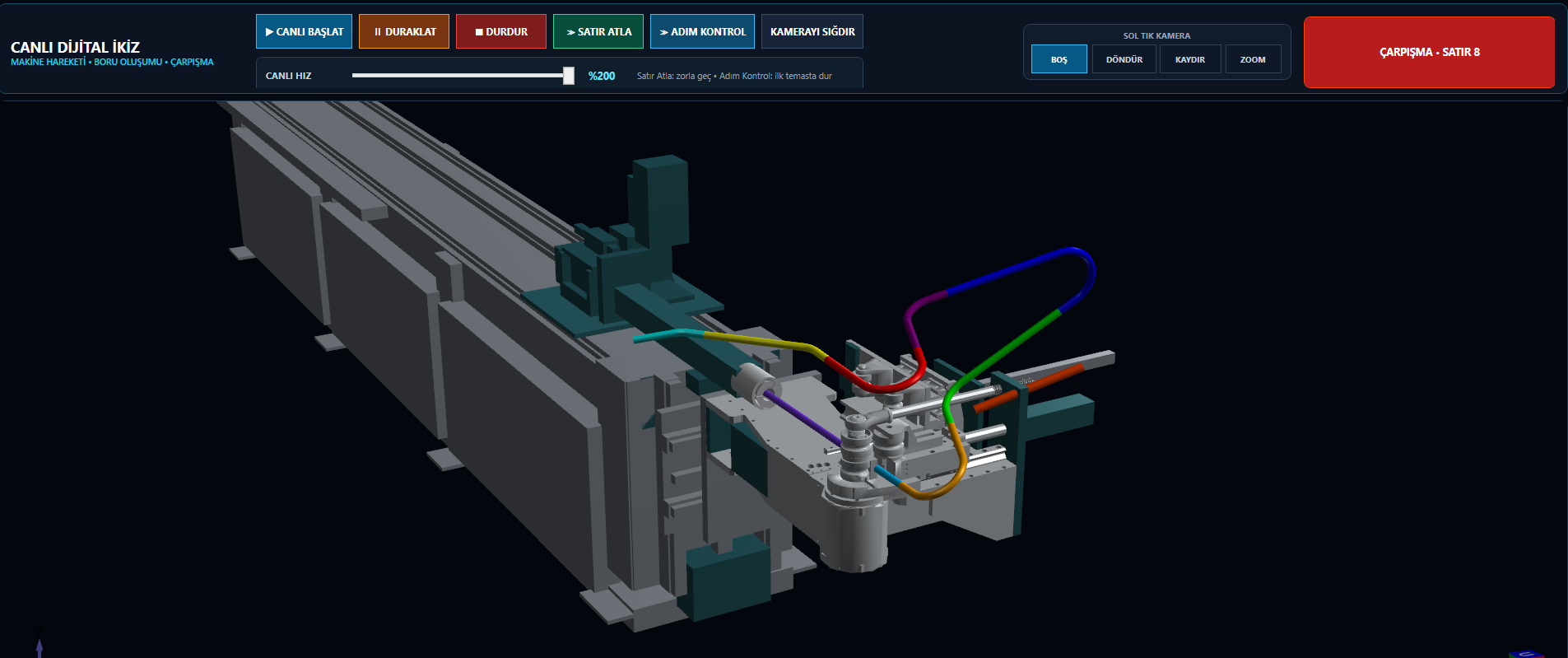 Digital twin of a tube bending machine with a collision warning